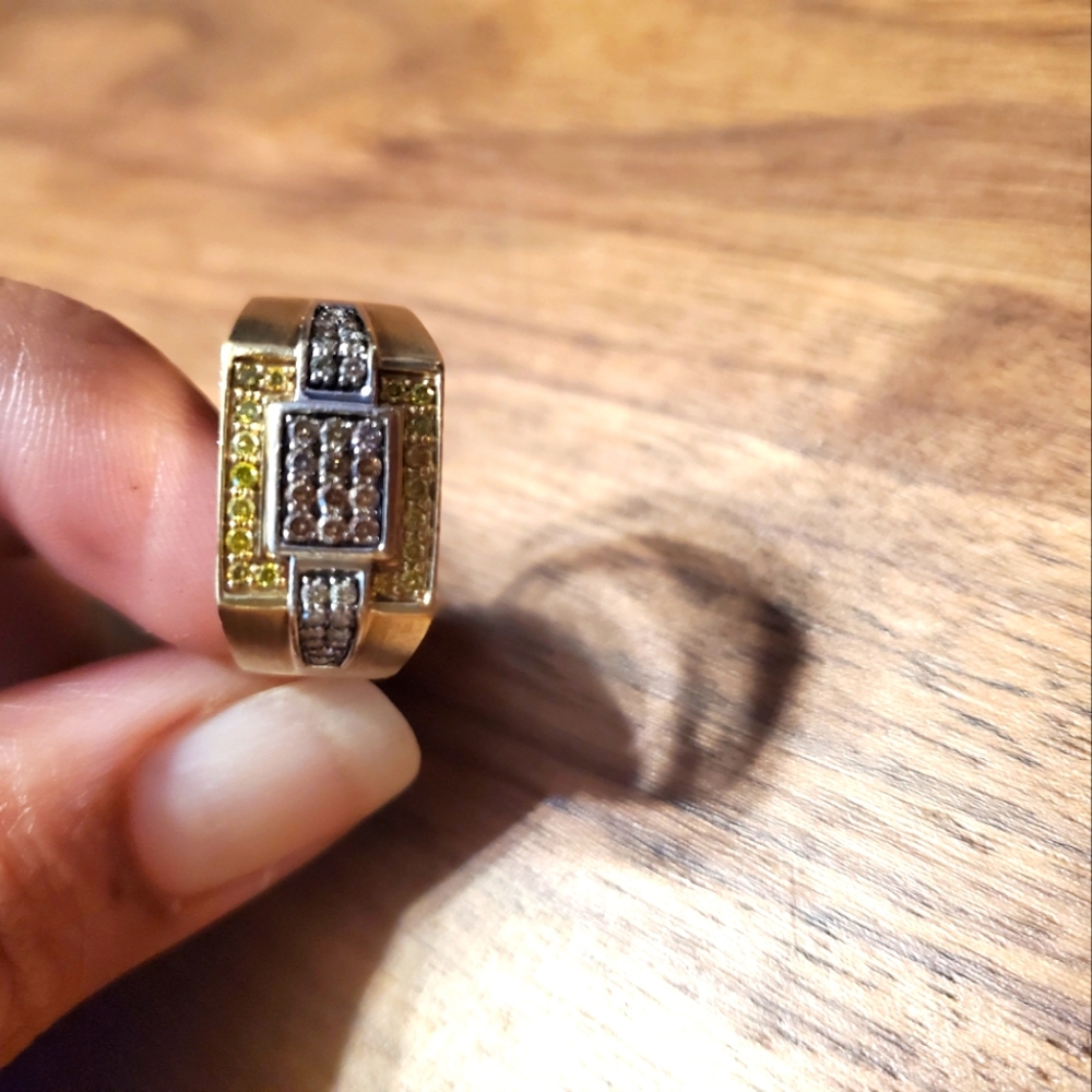 Mens Yellow, chocolate and white diamond ring